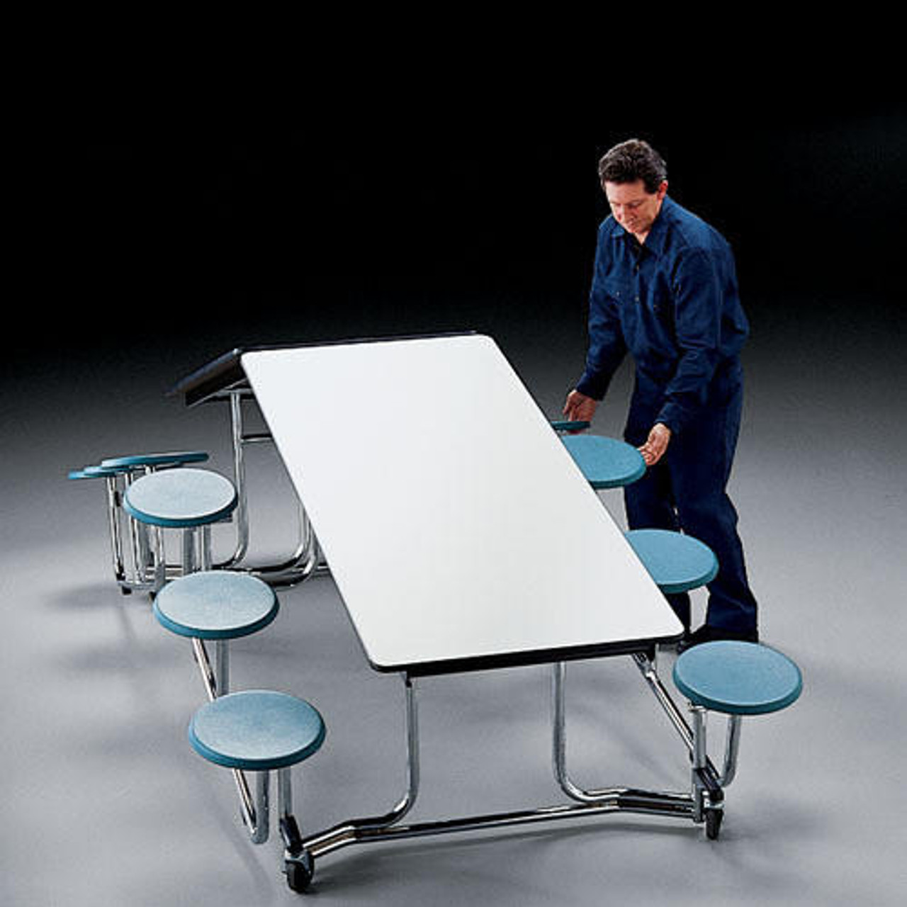 https://www.shifflerequip.com/ki-uniframe-rectangular-cafeteria-table-8-stool-seats-96l-x-60-1-2w-chrome-frame/