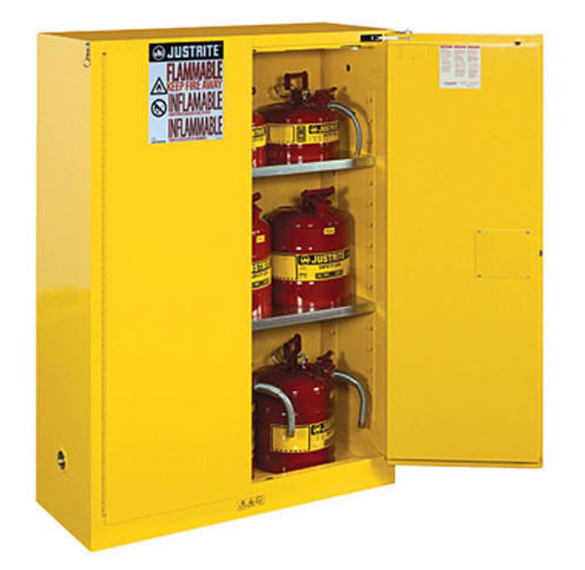 https://www.shifflerequip.com/justrite-yellow-safety-cabinet-for-flammables-with-2-california-required-self-closing-doors-45-gallon-capacity/