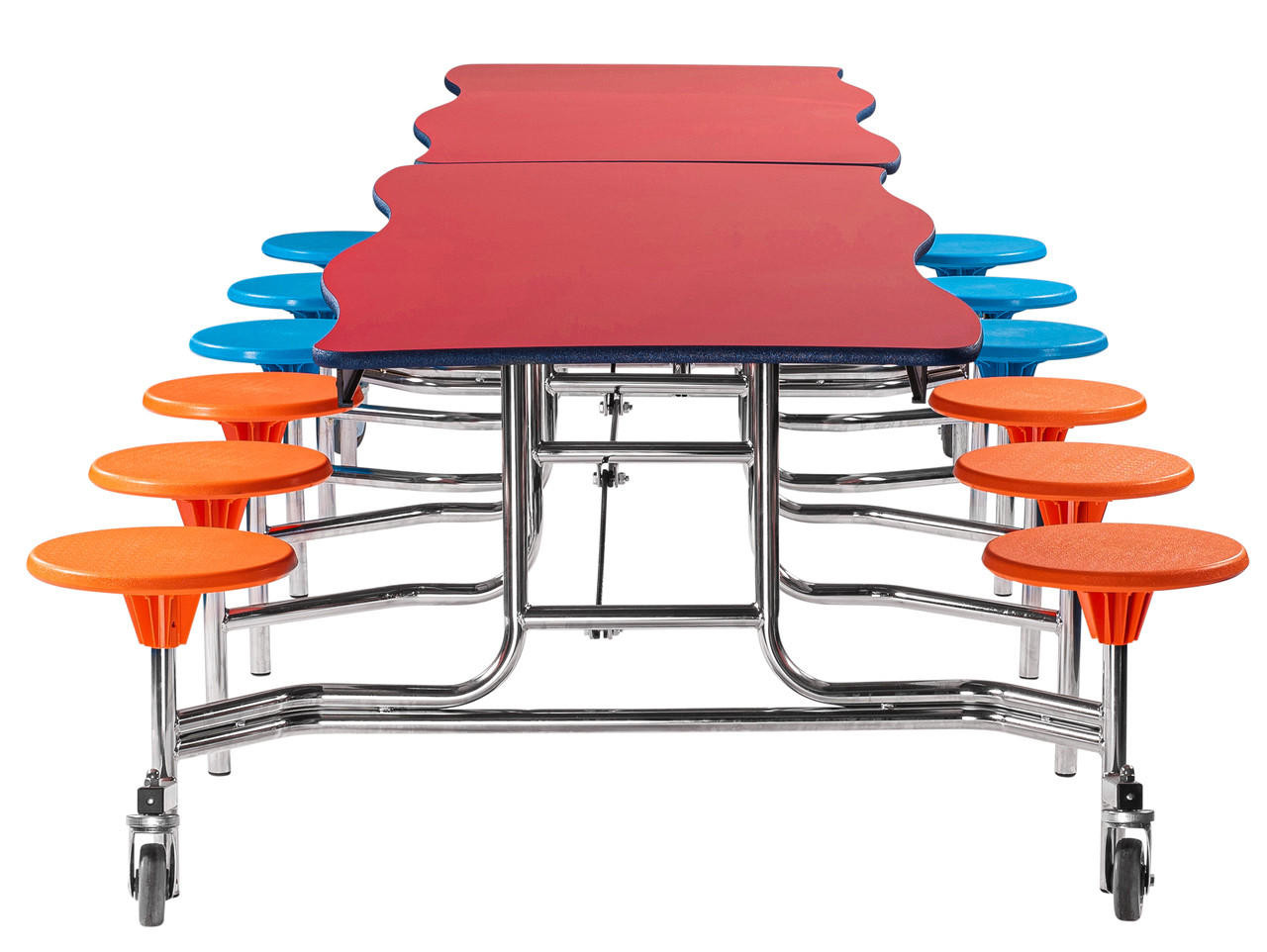 https://www.shifflerequip.com/nps-mobile-cafeteria-table-w-stools-8-swerve-plywood-core-protectedge-textured-black-frame-with-chromed-base/